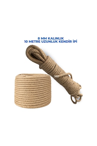 8 Mm Kalınlığında 10 Metre Uzunluğunda Doğal Jüt Halat Dayanıklı Dekoratif Ve Çok Amaçlı Halat İp
