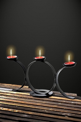 Bundera Siyah Çember Model Dekoratif Metal Ferforje Tealight Mum Dahil Şamdan Mumluk Çok Renkli