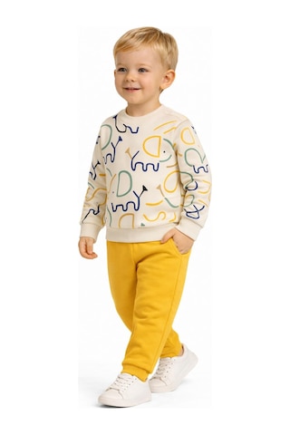 Baglan Erkek Çocuk Önü Baskılı Sweatshirt Ve Eşofman Alt Takım Bgl-st05254 Sarı