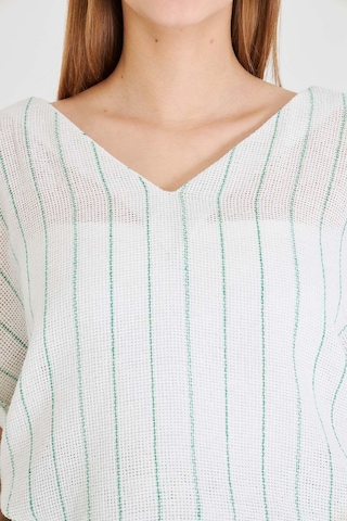 Armonika Kadın Yeşil V Yaka Yanları Yırtmaçlı Arkası Uzun Duble Kol Detaylı Oversize Bluz Arm-25y001056