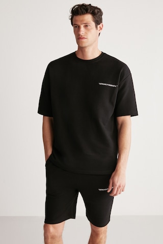 Colombıa Erkek 2'li Set Comfort Fit Rahat Kalıp Yazı Nakışlı Şardonsuz Siyah Eşofman Takımı