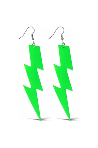 80 Ler 9039lar Retro Neon Yeşil Şimşek Küpe 10 Cm