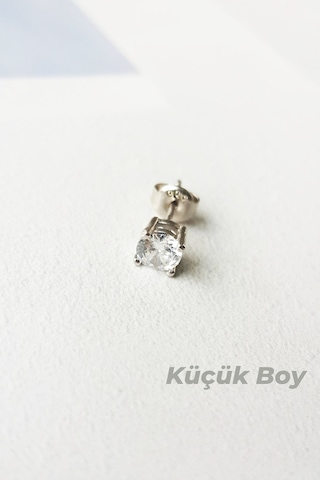 MorMajor Silver Tekli Ithal Küçük Boy Tektaş Gümüş Küpe-7480