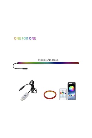 Seametal Led Senfoni Ortam Işığı Araba İç Usb Dekorasyon Atmosfer Neon Rgb Gökkuşağı Akrilik Şerit App Uzaktan Kumanda 1pc Strip 75cm+25cm