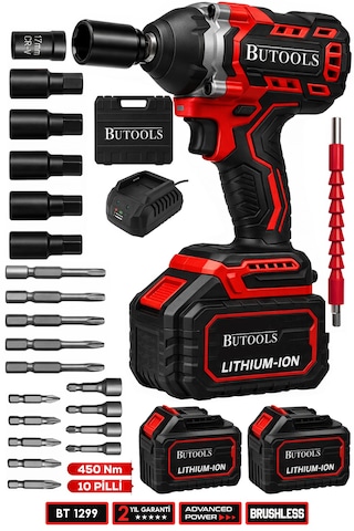 Butools ST-20 450 NM Akülü Somun Bijon Sökme Makinesi Matkap Vidalama Kırmızı