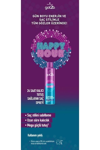 Schwarzkopf Got2b Happy Hour 24 Saat Kalıcı Tutuş Mega Güçlü Saç Spreyi 300 ML