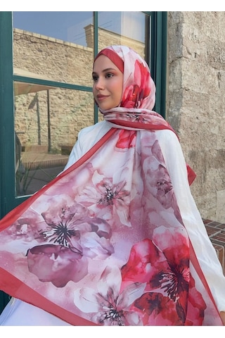 Mira İpek Gül Desen Pamuk Şal Bordo