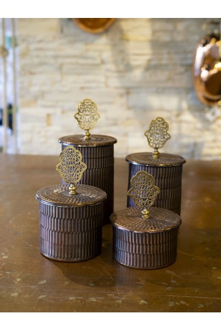 Bakır Baharat Takımı 4 Lü Tırtıklı Model Oksit Renk Oksit Bakır