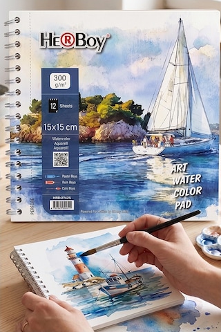 Telli Suluboya Eskiz Defteri 15x15 Cm 1 Adet Herboy 300 Gr Sulu Boya Eskiz Defteri Karakalem Çizim 12 Sayfa Dokulu Kağıt