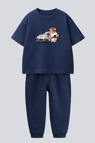 Erkek Çocuk Pamuklu Araba Baskılı T-shirt Ve Eşofman 2'li Takım Lacivert
