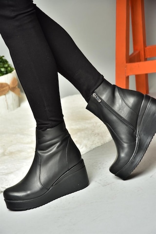 Fox Shoes R667930003 Siyah Hakiki Deri Kadın Bot Siyah
