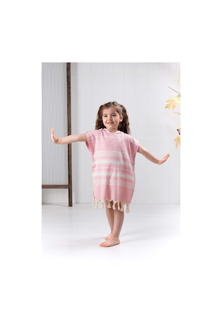 Formeya Çocuk 9-10yaş Bornoz Panço %100 Pamuk Plaj Havlusu Peştamal Pembe