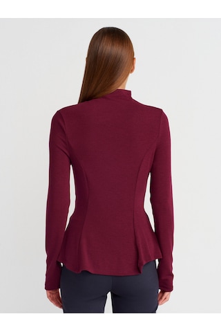 Dilvin 32038 Uzun Kollu Peplum Top-bordo Bordo