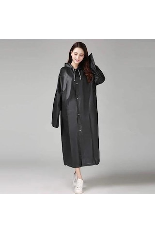 Netodak Siyah Kadın Erkek Yağmurluk Kapüşonlu Çıtçıtlı Eva Unisex Pratik Kapşonlu Yağmurluk Xl Büyük Beden Pembe Siyah