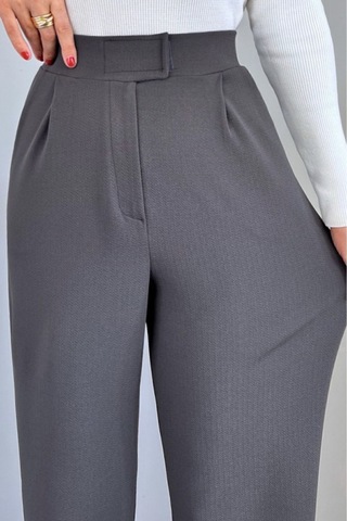 Kadın Likralı Cırt Kapama Lacivert Geniş Paçalı Rahat Palazzo Pantolon Gri