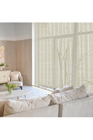 Keten Görünümlü Düz Tül Perde Pilesiz Krem-2422-krem