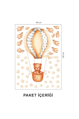 Balon İle Uçan Ayıcık Ve Kuşlar Çocuk Odası Duvar Sticker 50 X 70 Cm