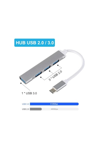 C809 Tip C Usb Hub 4 Bağlantı Noktalı Usb 3.0 Veri Hub Adaptörü Taşınabilir Usb 3.0 Hub Uzatma Kablosu Ayırıcı 4