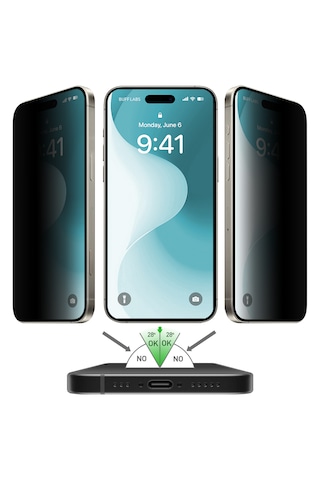Buff Apple Uyumlu iPhone 16 5d Privacy Easyfit 2 Adet Ekran Koruyucu