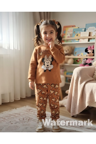 Zelhanbrand Kız Çocuk Minimouse Desenli Eşofman Takımı Acı Kahverengi
