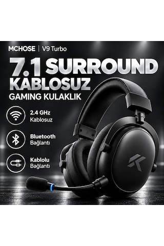 Mchose V9 Turbo+ Steel Black 7.1 Surround Kablosuz Gaming Kulaklık Hw-v9-14