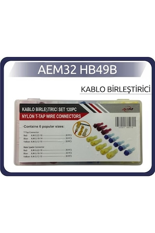 Oto Kablo Ek Birleştirici T Tipi Sıkma Hızlı Takılabilir Sıyırmasız Kablo Ekleme Terminali Seti 120 Parça Kutulu Oto Araba Araç Kablo Birleştirici