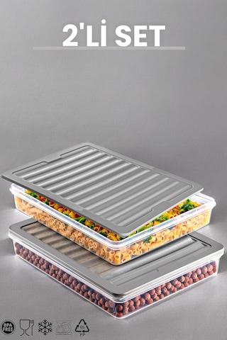 Ny Home 2'li Set Freshbox Mikrodalga Ve Difrize Uygun Saklama Kabı Gri