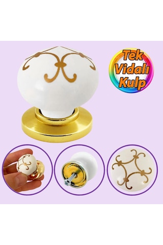 Defne Altın Çizgili Beyaz Polimer Düğme Kulp Altın Tablalı Mobilya Mutfak Dolabı Çekmece Kulbu Kulpları