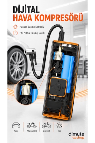 Inflamo Taşınabilir Akü Takviye Cihazı Powerbank Ve Kablosuz Hava Kompresörü 3 Ü 1 Arada