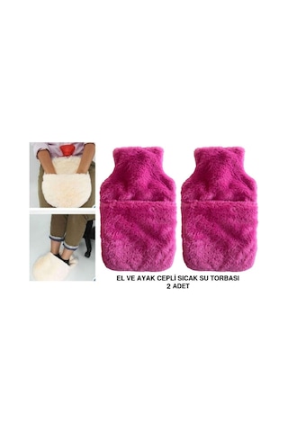 Sıcak Su Torbası 2 Adet,cepli Pembe Peluş Termofor 32,5x17,5cm 1500 Ml Çok Renkli