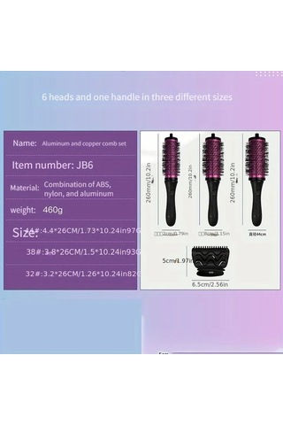 Willowhaven Bright Rose 6lı Alüminyum Saç Taranı Seti, 3 Boy, Düz Dalgalı Kıvırcık Saç Şekillendirme