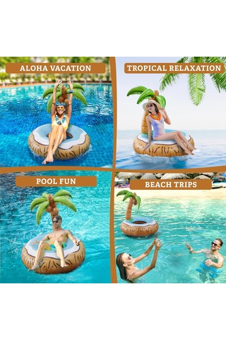 Plaj Havuz Deniz Yüzen Yatak Hindistan Cevizi Ağacı Şişme Eğlenceli Deniz Yatağı 120 120 Cm Kahverengi