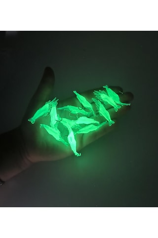 Valkyrie 12 Adet Fosforlu Kancalı Silikon Karides Olta Yem Sahte Yapay İğneli Balık Yemi Beyaz