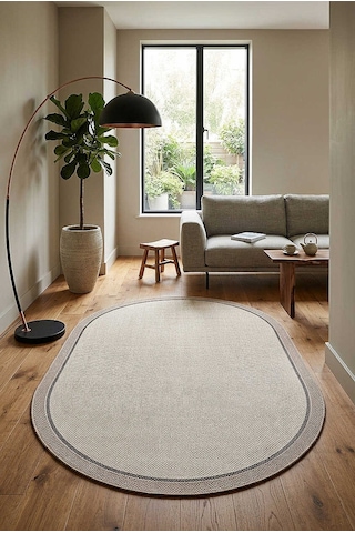 Natura Sisal Hasır Görünümlü Çift Bordürlü Oval Halı Ntr21 Krem-bej