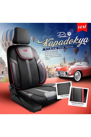 Panda Kapadokya Serisi Jakar Kumaş Oto Koltuk Kılıfı Tam Set Siyah - Kırmızı