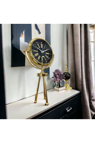 Gold Metal Ofis Salon Otel Masa Saati 26*45 cm H2 Altın