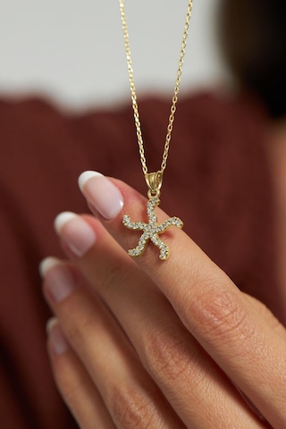 Zirkon Taşlı Gold Deniz Yıldızı Gümüş Kolye