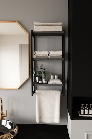 Aju Havluluk Duvar Rafı 3 Katlı Raf Banyo Mutfak Düzenleyici Modern Geniş Depolama Rafı Şık Havlu Askı. Beyaz - Gri
