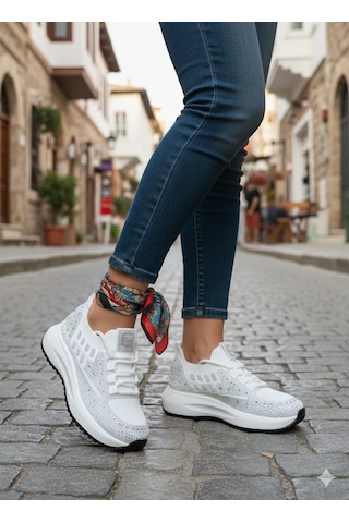 Guja 26y301 Rahat Taşlı Tekstil Günlük Spor Sneaker Kadın Ayakkabı Beyaz