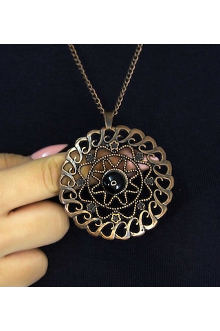 Doğal Taş Oniks Doğal Taşlı Yuvarlak Model Antik Kadın Kolye Euk47o Siyah