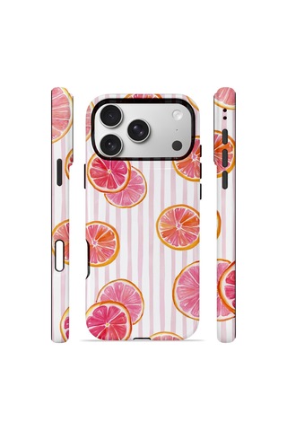 Apple iPhone Uyumlu 17 Pro Max Vorian Çift Katmanlı Magsafe Kılıf Pink Grapefruit Garden