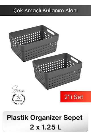Sepet 1.25 Lt Plastik Organizer Sepet 2 Li Set Çok Amaçlı Düzenleyici Saklama Kutusu Dolap İçi Mutf Çok Renkli