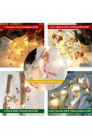 Maoyaya Noel Dekorasyon Işıkları - 20 Led'li 2 Metre Pil Ile Çalışan Sıcak Beyaz Işık, Şeffaf Kablolu Altın Top Diğer