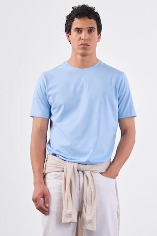 Dufy Açık Mavi Bisiklet Yaka Pamuklu Düz Renk Slim Fit Erkek T-shirt Mavi