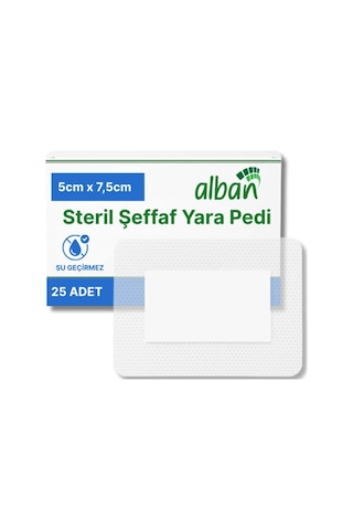 Steril Yara Pedi, Poliüretan 5cmx7,5cm Pansuman Yara Örtüsü, Steril Tekli Paketlerde 25li Kutuda