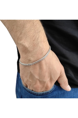Chavin 4 mm. 21 cm. Gri Çelik Erkek Bileklik es34 Çelik