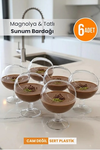Plastik Kadeh Ayaklı Magnolia Tatlı Sunum Bardağı 6'lı Mika Magnolya Kasesi Cam Değildir Şeffaf