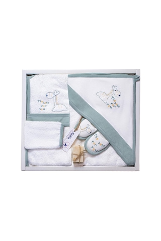 Kız Erkek Yeşil Dino Unisex Bebek Bornoz Takımı Havlu Seti STL6072