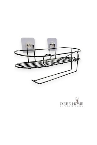 Paslanmaz Siyah Kendinden Yapışkanlı Mutfak Banyo Düzenleyici Kavanoz Havlu Kağıt Rafı Siyah