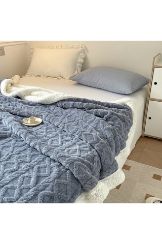 Flybuy Yumuşak Tek Renk Mavi Kuzu Kalın Kadife Hqgoodstore Göl Ev Düz Çift Battaniye Şık 200x150cm Mavi